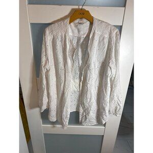 Old Navy Womens White Eyelet Long Sleeve Button-Up Shirt Size L            45-45